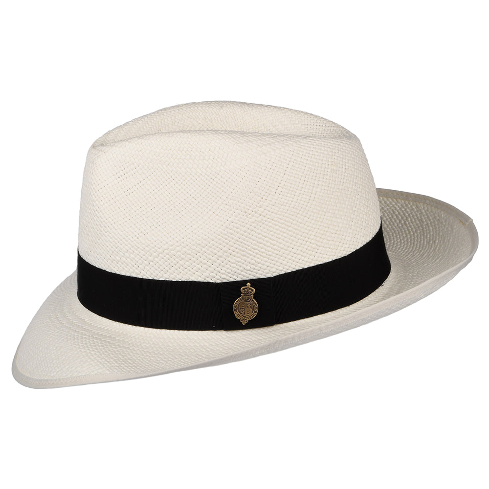 Christys Classic Preset Panama Fedora Hut mit schwarzem Hutband - Perlweiß