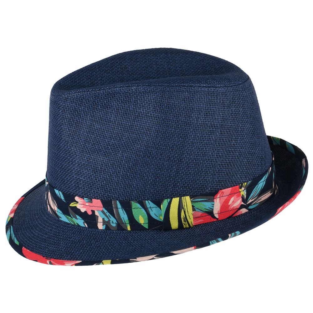 Failsworth Malibu Trilby Hut aus Toyo Stroh - Marineblau