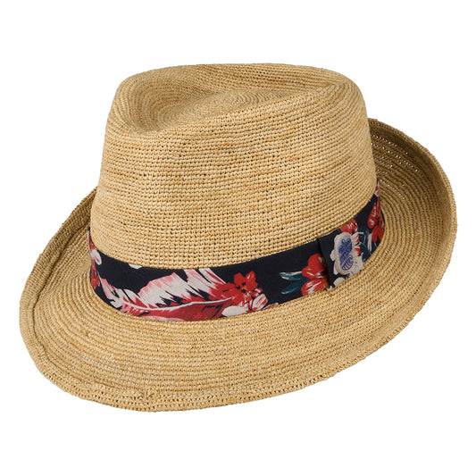 Stetson Player Trilby Hut Gehäkelt aus Raffia Stroh - Natur