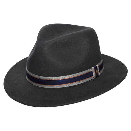 Stetson Valcourt Traveller Wasserabweisender Safari Fedora Hut aus Wollfilz - Dunkelgrau