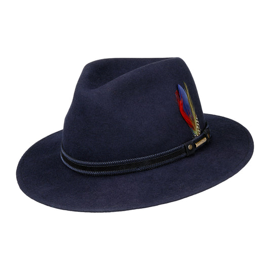 Stetson Tenvelco Traveller Wasserabweisender Safari Fedora Hut aus Wollfilz - Marineblau