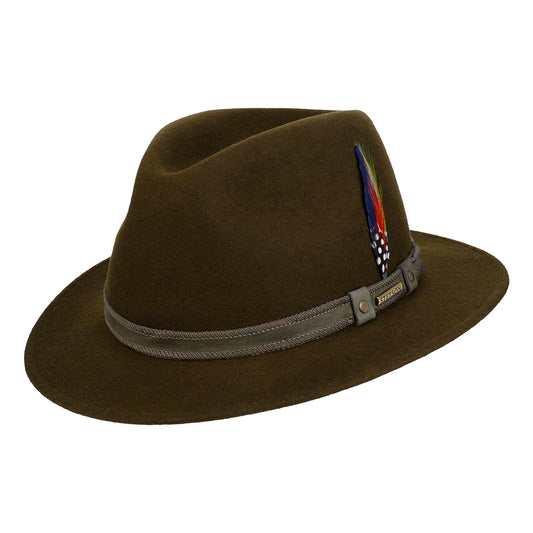 Stetson Tenvelco Traveller Wasserabweisender Safari Fedora Hut aus Wollfilz - Dunkles Waldgrün