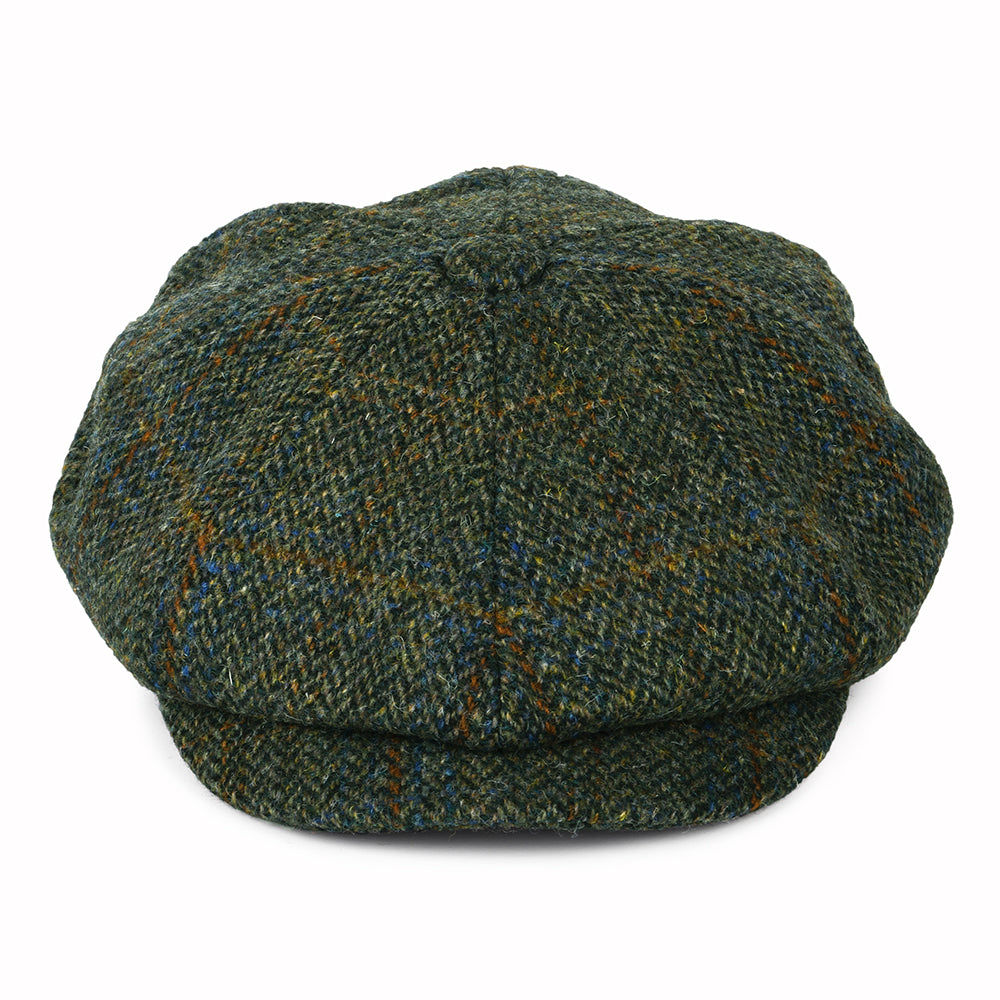 Failsworth Carloway Harris Tweed Ballonmütze mit Fischgrätmuster - Olivgrün-Blau-Rostrot