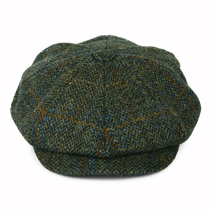 Failsworth Carloway Harris Tweed Ballonmütze mit Fischgrätmuster - Olivgrün-Blau-Rostrot