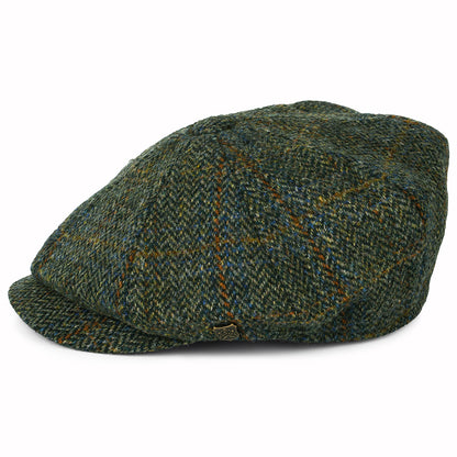 Failsworth Carloway Harris Tweed Ballonmütze mit Fischgrätmuster - Olivgrün-Blau-Rostrot