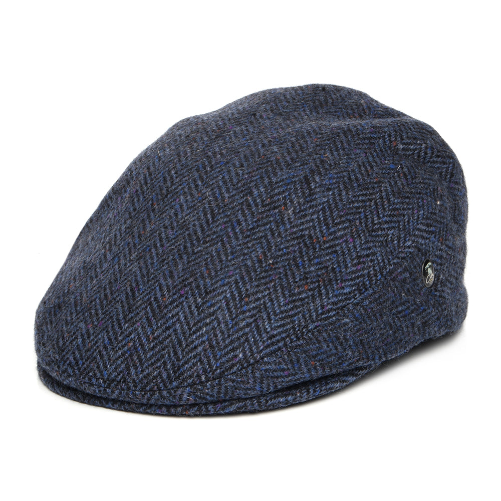 City Sport Donegal Tweed Schiebermütze mit Fischgrätmuster - Marineblau