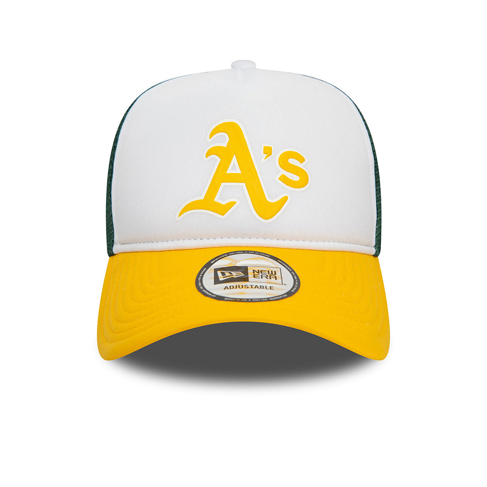 New Era Unisex A-Frame Oakland Athletics Trucker Cap - MLB Logo - Weiß-Gelb-Dunkelgrün