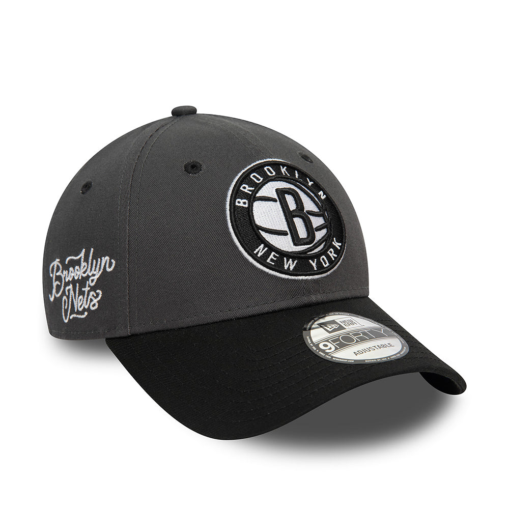 New Era 9FORTY Brooklyn Nets Baseball Cap - NBA Side Patch - Graphitgrau-Schwarz