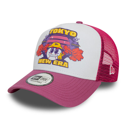 New Era Tokyo A-Frame Trucker Cap - Graphic Print - Weiß-Pink