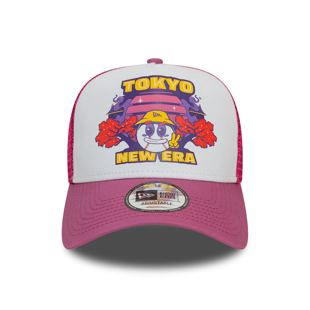 New Era Tokyo A-Frame Trucker Cap - Graphic Print - Weiß-Pink