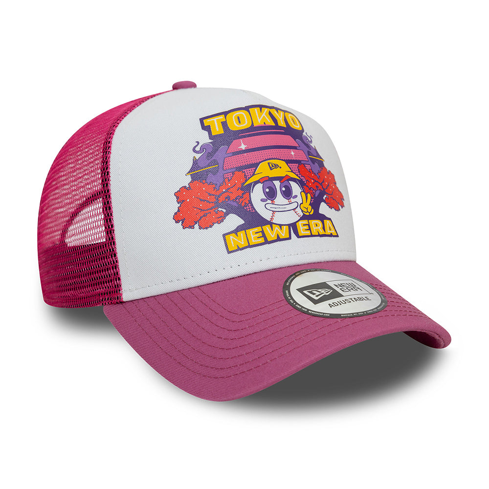 New Era Tokyo A-Frame Trucker Cap - Graphic Print - Weiß-Pink