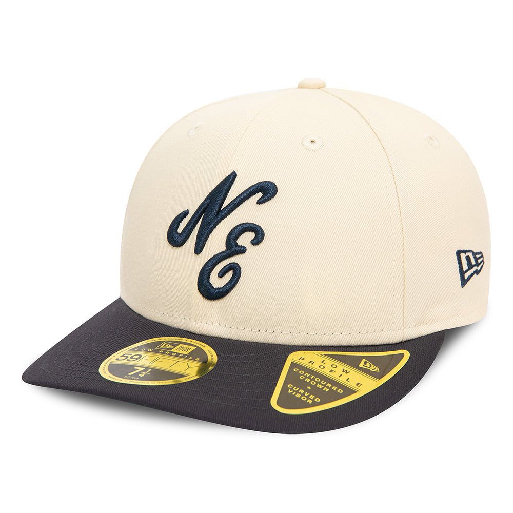 New Era 59FIFTY Low Profile Baseball Cap - NE Heritage Script - Steingrau-Marineblau