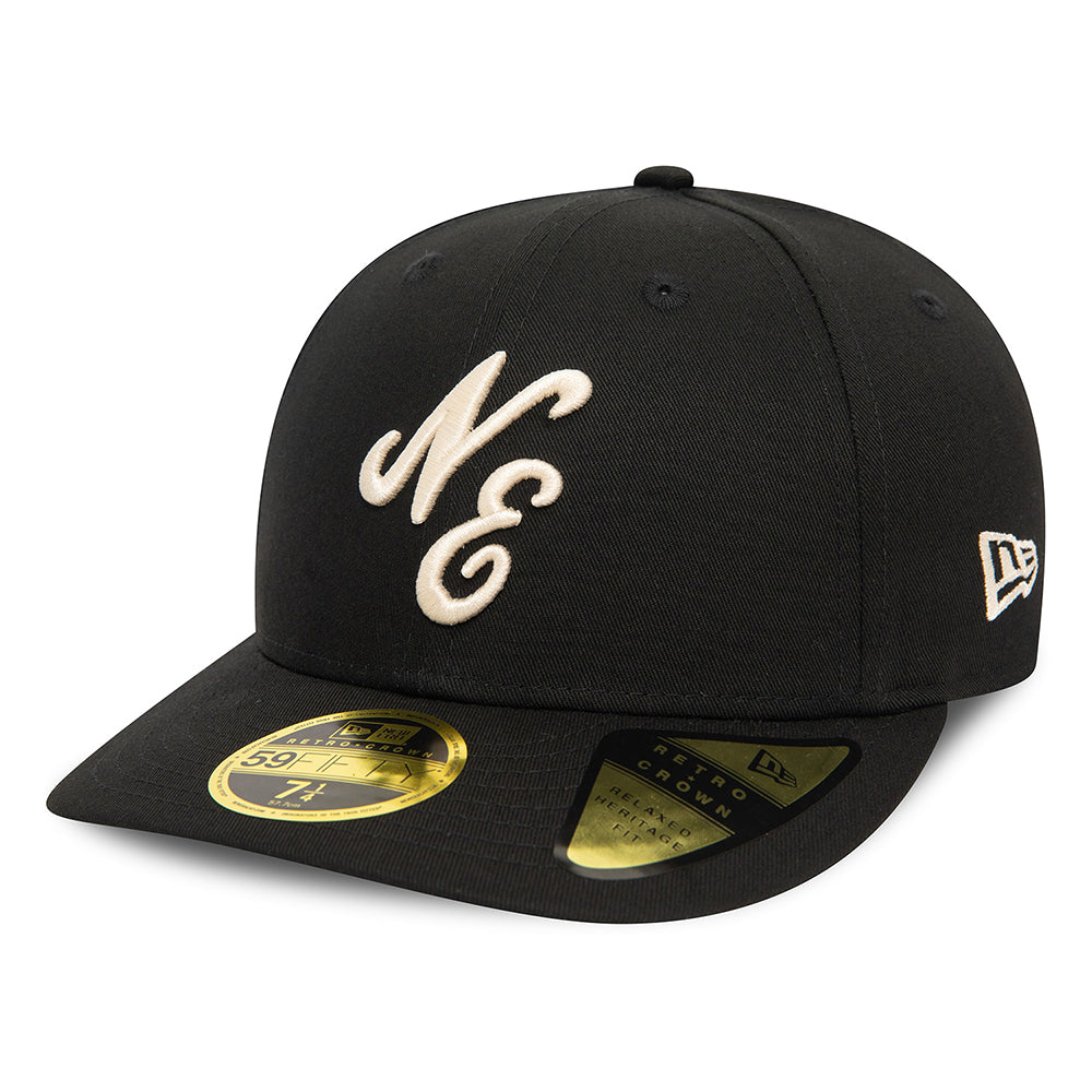 New Era 59FIFTY Low Profile Baseball Cap - NE Heritage Script - Schwarz-Steingrau