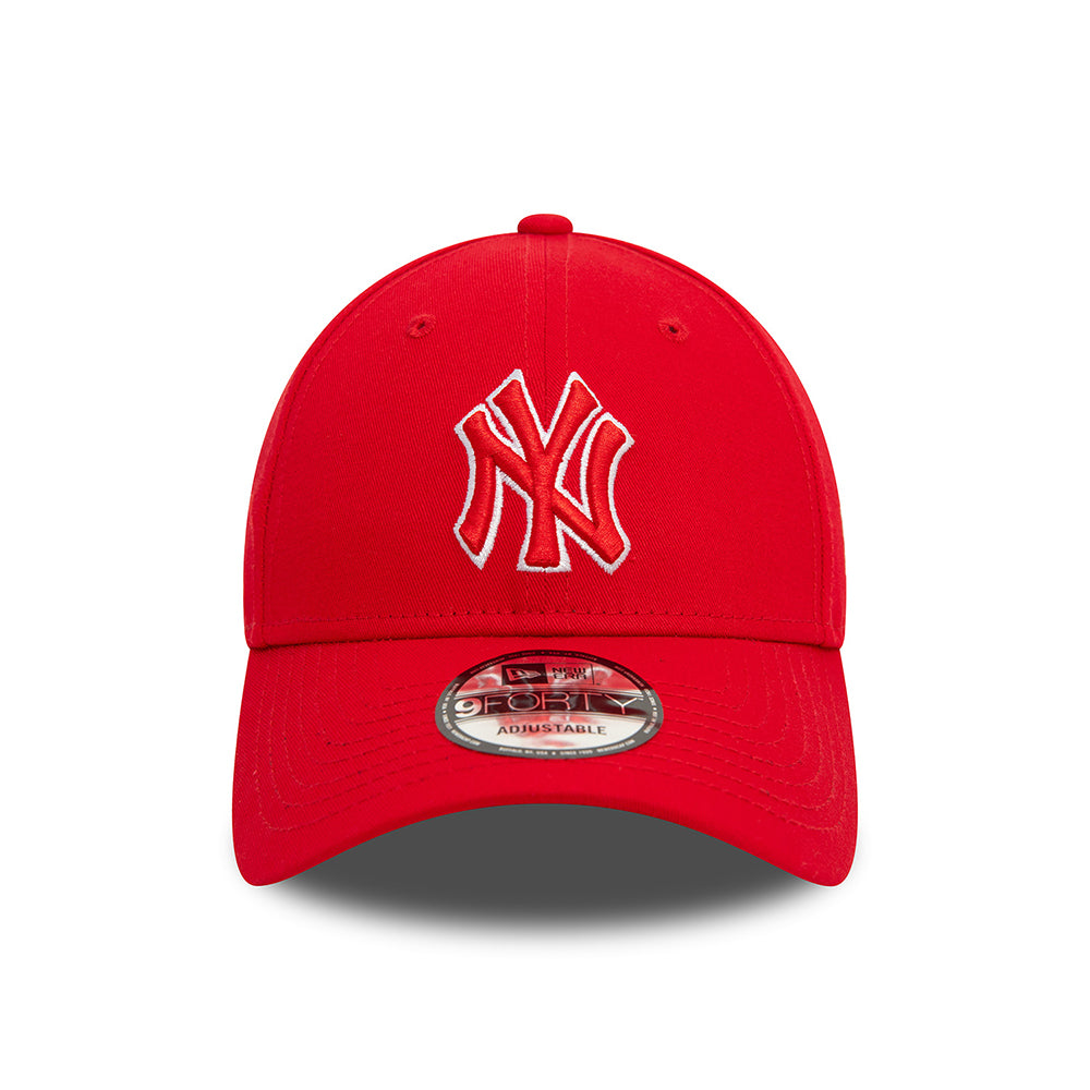 New Era 9FORTY New York Yankees Baseball Cap - MLB Team Outline - Scharlachrot-Weiß