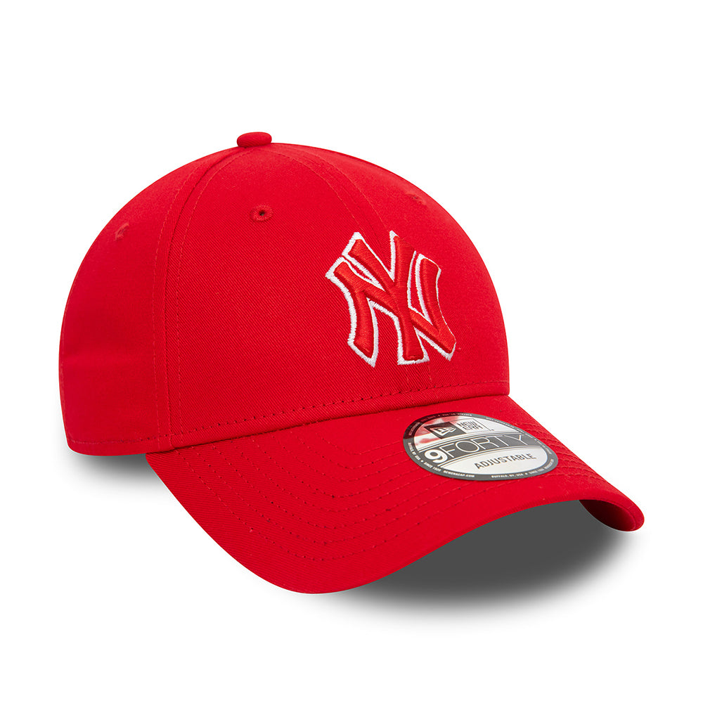 New Era 9FORTY New York Yankees Baseball Cap - MLB Team Outline - Scharlachrot-Weiß