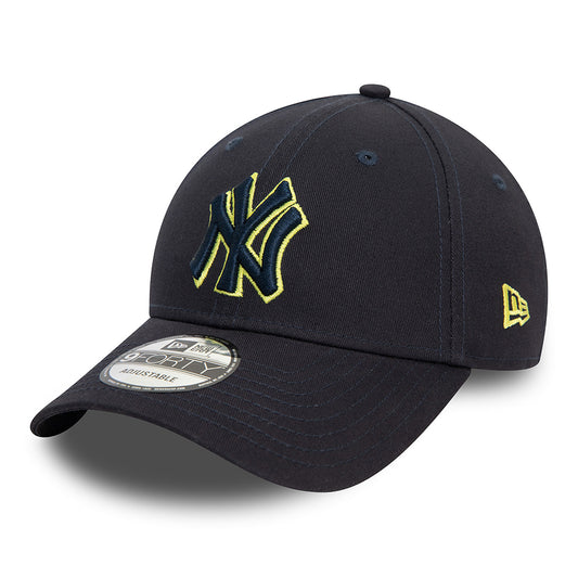 New Era 9FORTY New York Yankees Baseball Cap - MLB Team Outline - Marineblau-Limettengrün