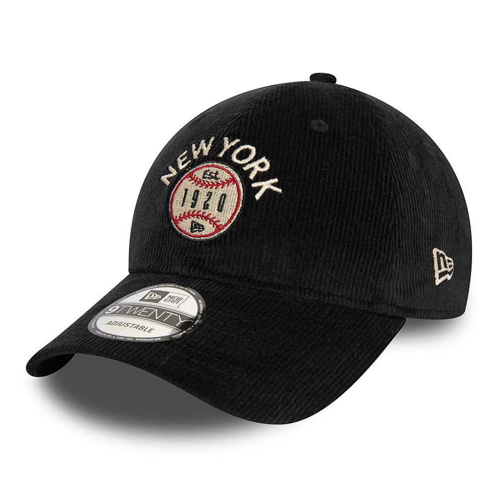 New Era 9TWENTY New York Baseball Cap - NE Cord - Schwarz