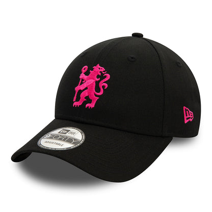 New Era 9FORTY Chelsea FC Baseball Cap - Lion Crest - Schwarz-Pink