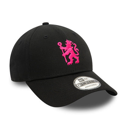 New Era 9FORTY Chelsea FC Baseball Cap - Lion Crest - Schwarz-Pink