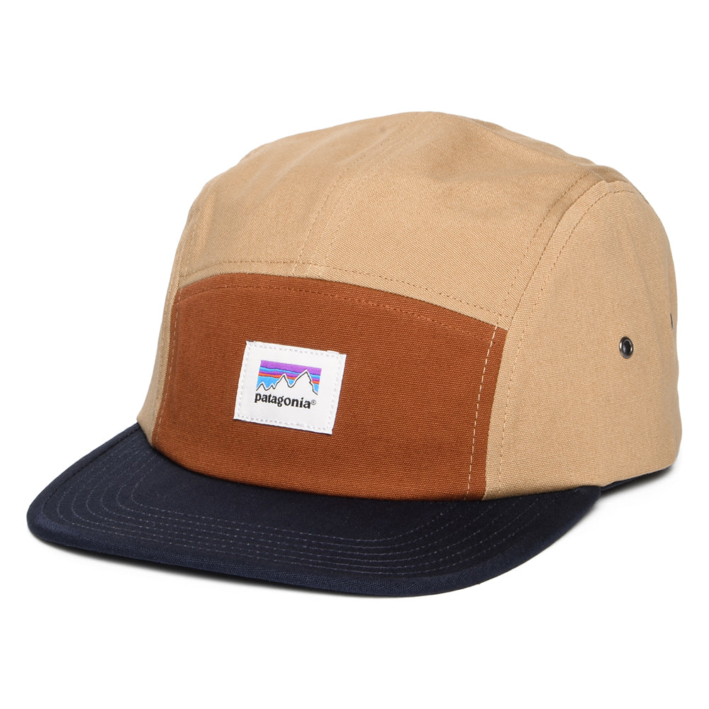 Patagonia Shop Sticker Graphic Maclure 5 Paneelen Cap aus organischer Baumwolle - Braun-Marineblau