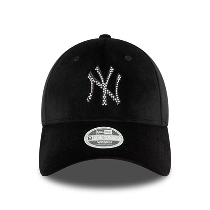 New Era Damen 9FORTY New York Yankees Baseball Cap - MLB Velour Diamante - Schwarz