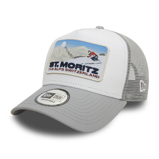 New Era A-Frame St. Moritz Trucker Cap - Ski Patch - Grau-Weiß