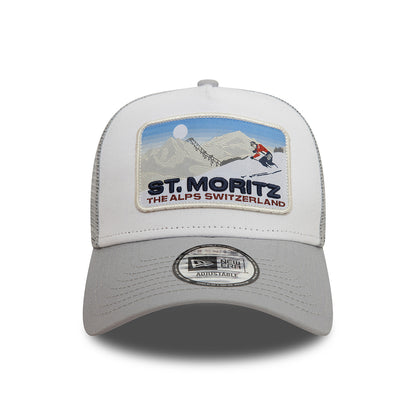 New Era A-Frame St. Moritz Trucker Cap - Ski Patch - Grau-Weiß