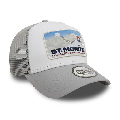 New Era A-Frame St. Moritz Trucker Cap - Ski Patch - Grau-Weiß