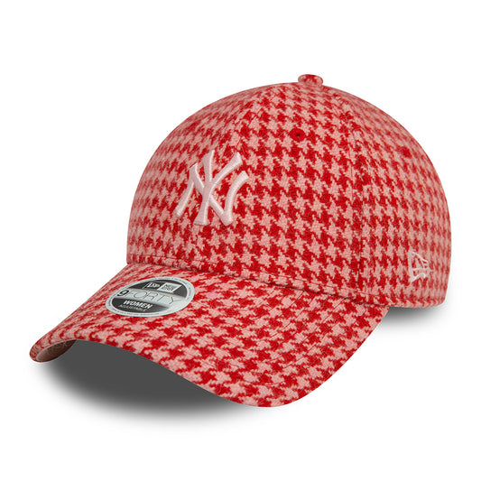 New Era Damen 9FORTY New York Yankees Baseball Cap - MLB Houndstooth - Rosa-Scharlachrot