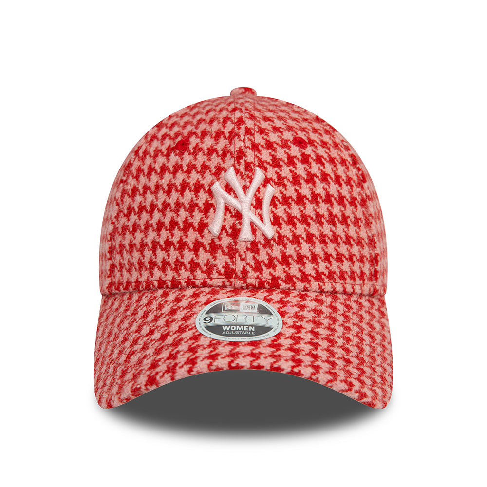 New Era Damen 9FORTY New York Yankees Baseball Cap - MLB Houndstooth - Rosa-Scharlachrot