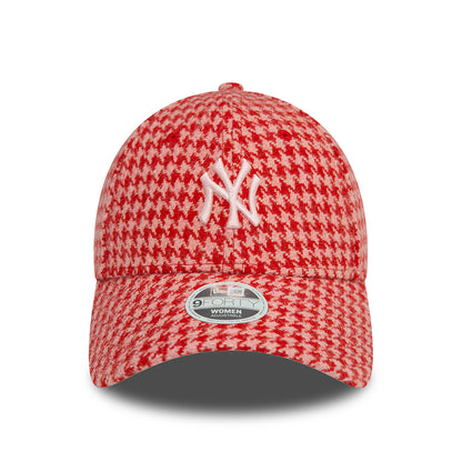 New Era Damen 9FORTY New York Yankees Baseball Cap - MLB Houndstooth - Rosa-Scharlachrot