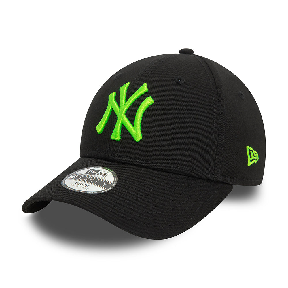 New Era Kinder 9FORTY New York Yankees Baseball Cap - MLB Neon - Schwarz-Neongrün