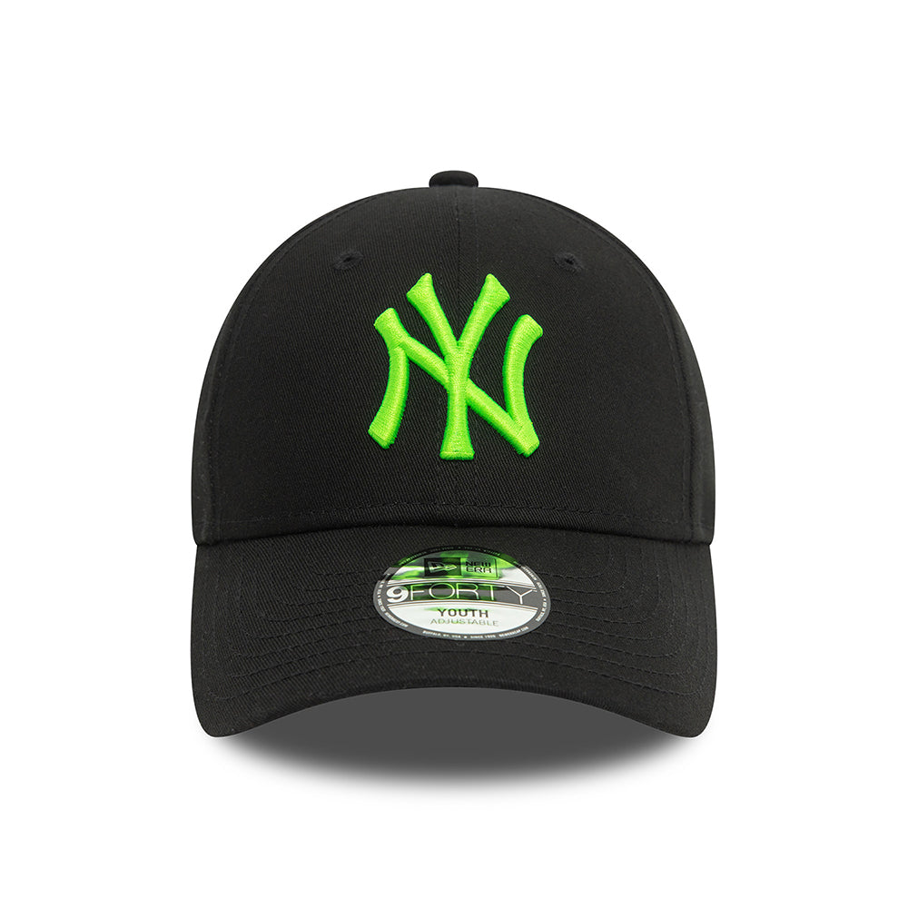 New Era Kinder 9FORTY New York Yankees Baseball Cap - MLB Neon - Schwarz-Neongrün