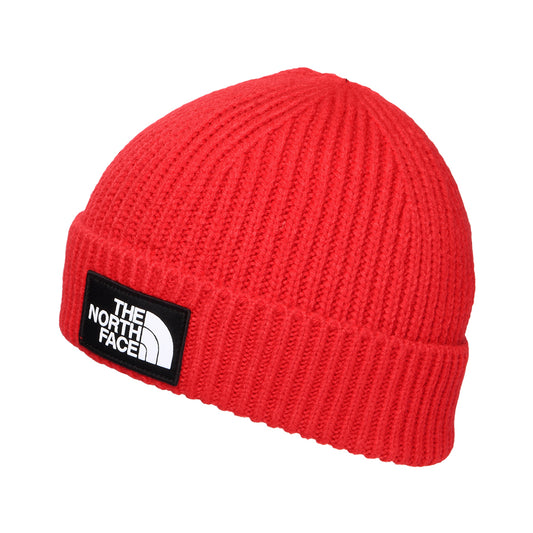 The North Face TNF Logo Box mit Umschlag Fishermann Beanie Mütze - Rot