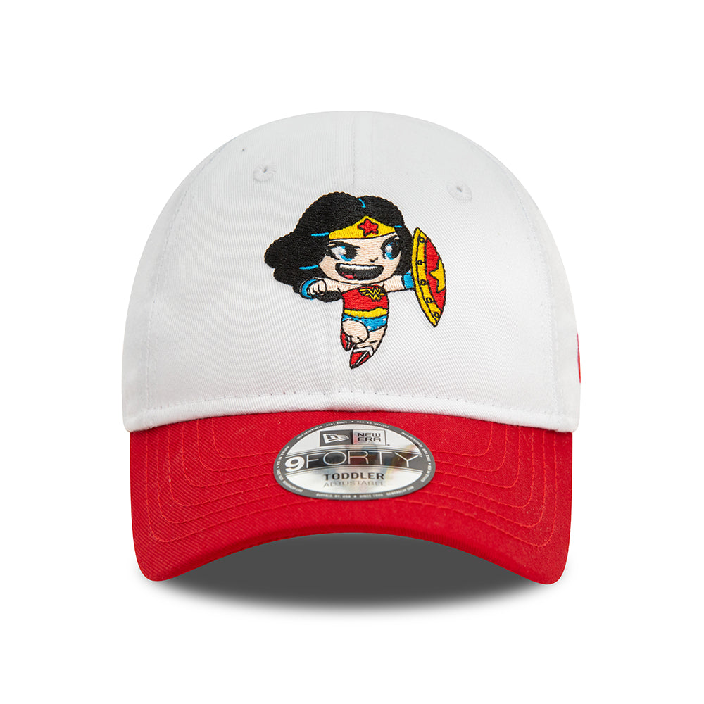 New Era Kinder 9FORTY Wonder Woman Baseball Cap - DC Comics Hero - Weiß-Scharlachrot