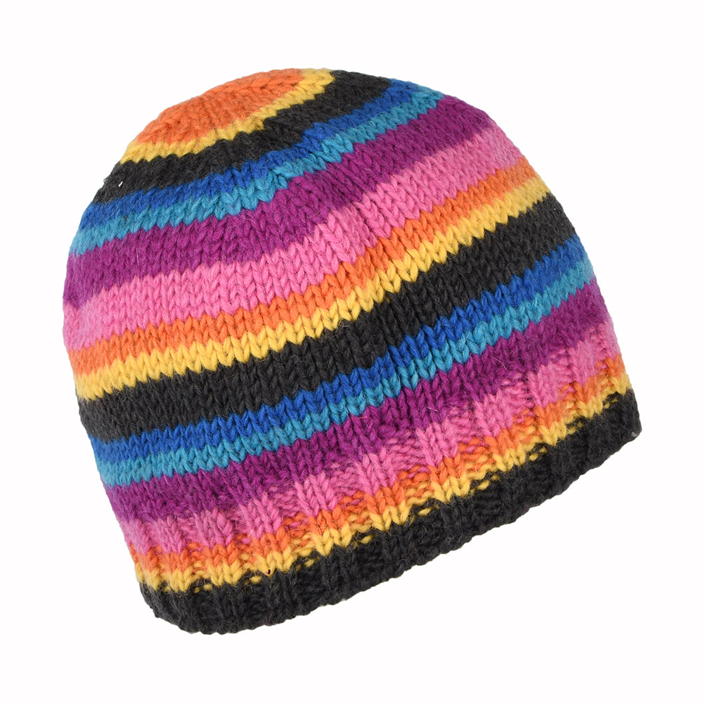 Kusan Brooklyn Beanie Mütze gestreift - Grau-Pink