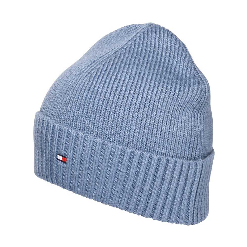 Tommy Hilfiger Pima Essential Flag Beanie Mütze aus Baumwoll-Kaschmir - Blau