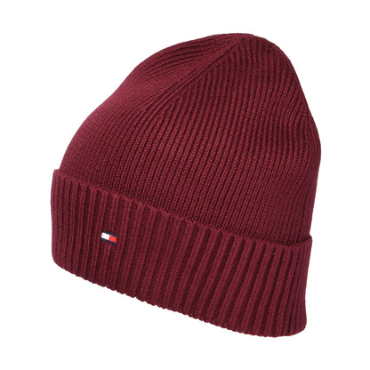 Tommy Hilfiger Pima Essential Flag Beanie Mütze aus Baumwoll-Kaschmir - Weinrot