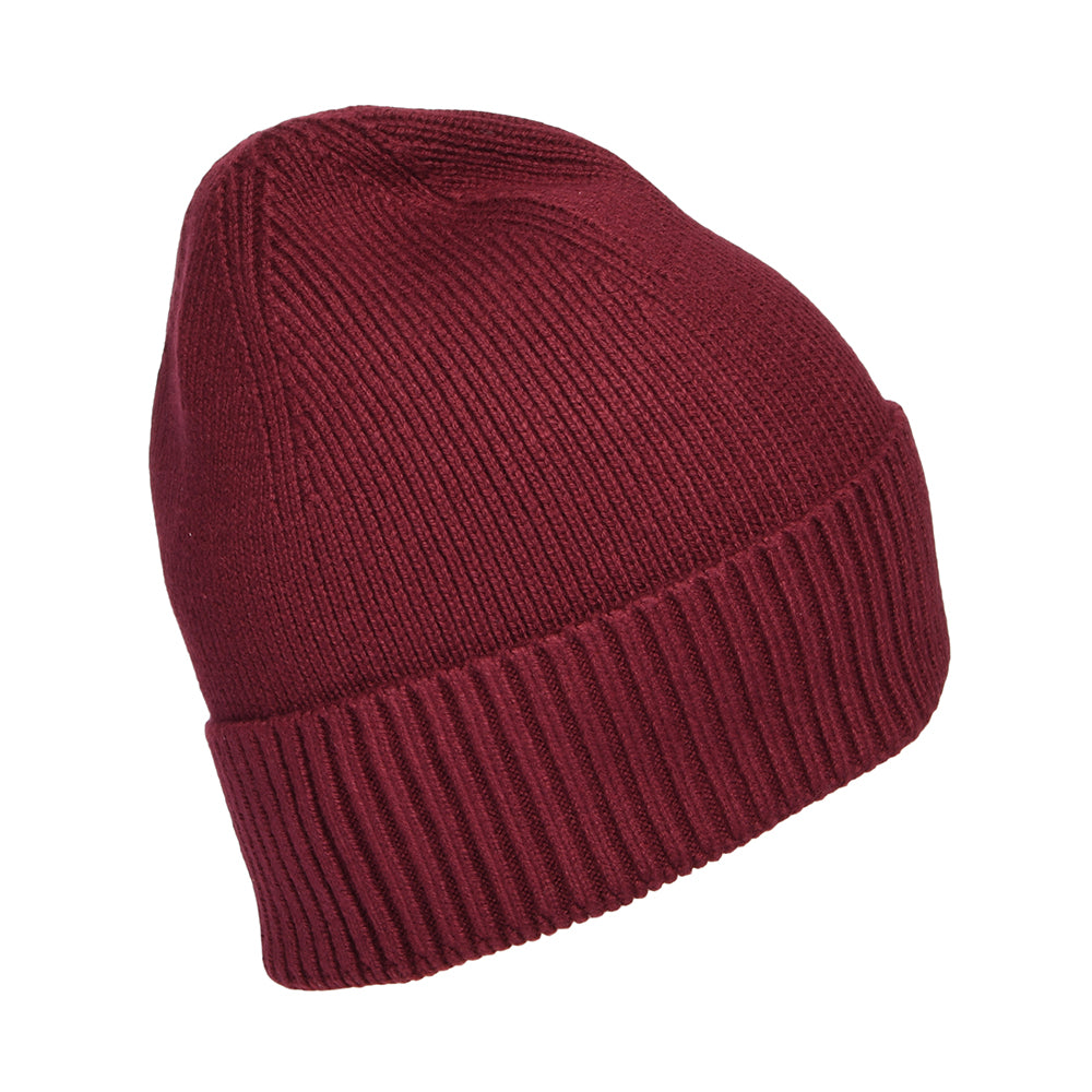 Tommy Hilfiger Pima Essential Flag Beanie Mütze aus Baumwoll-Kaschmir - Weinrot