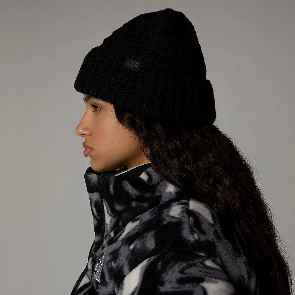 The North Face Damen Oh Mega Cuffed Beanie Mütze mit Zopfstrickmuster - Schwarz