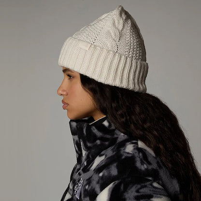 The North Face Damen Oh Mega Cuffed Beanie Mütze mit Zopfstrickmuster - Cremeweiß