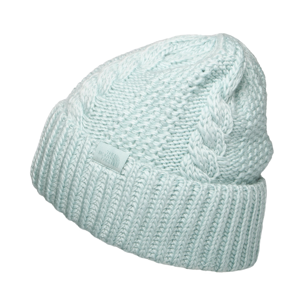 The North Face Damen Oh Mega Cuffed Beanie Mütze mit Zopfstrickmuster - Eisblau