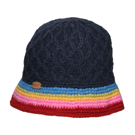 Kusan Striped Brim Fischerhut Diamond Knit - Marineblau-Regenbogen