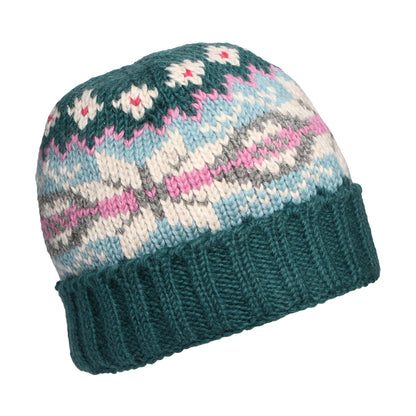 Kusan Schneeflocke Turn Up Beanie Mütze - Petrol-Aquamarinblau