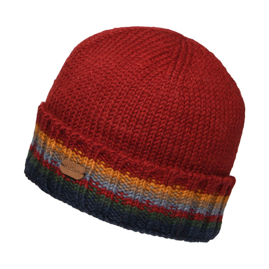 Kusan Turn Up Cuff Beanie Mütze Strick - Rot