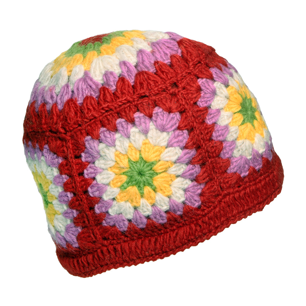 Kusan Gehäckelte Beanie Mütze Granny Square - Rot