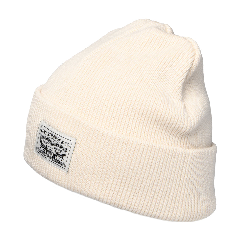 Levi's Backpatch Beanie Mütze aus Baumwolle - Creme