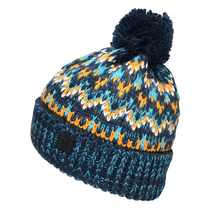 Failsworth Artic Bommelmütze Fair Isle - Marineblau-Blau-Gelb