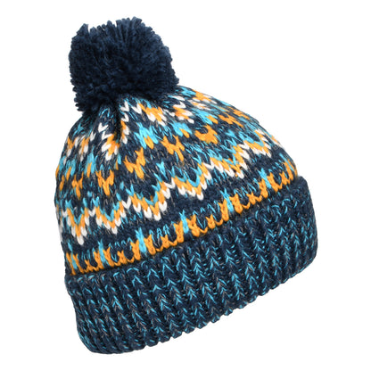 Failsworth Artic Bommelmütze Fair Isle - Marineblau-Blau-Gelb