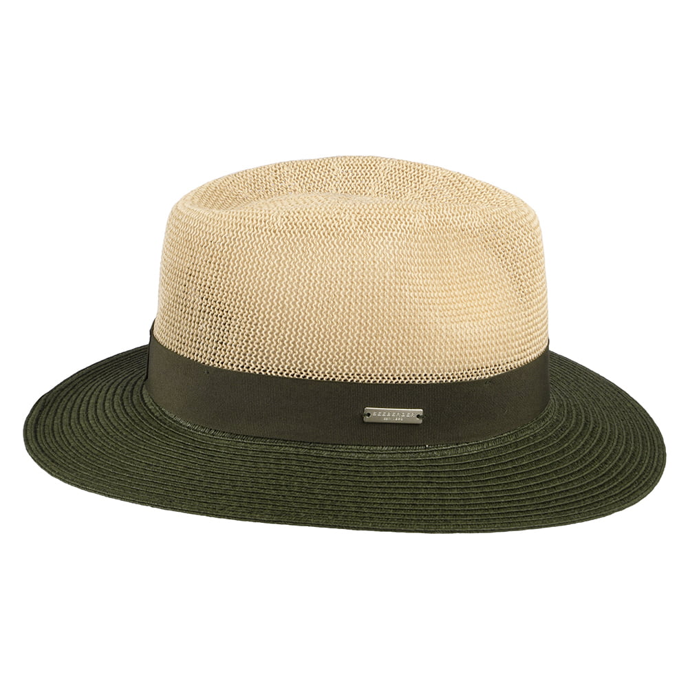 Seeberger Two Tone Fedora Hut aus Toyo Stroh - Natur-Olivgrün